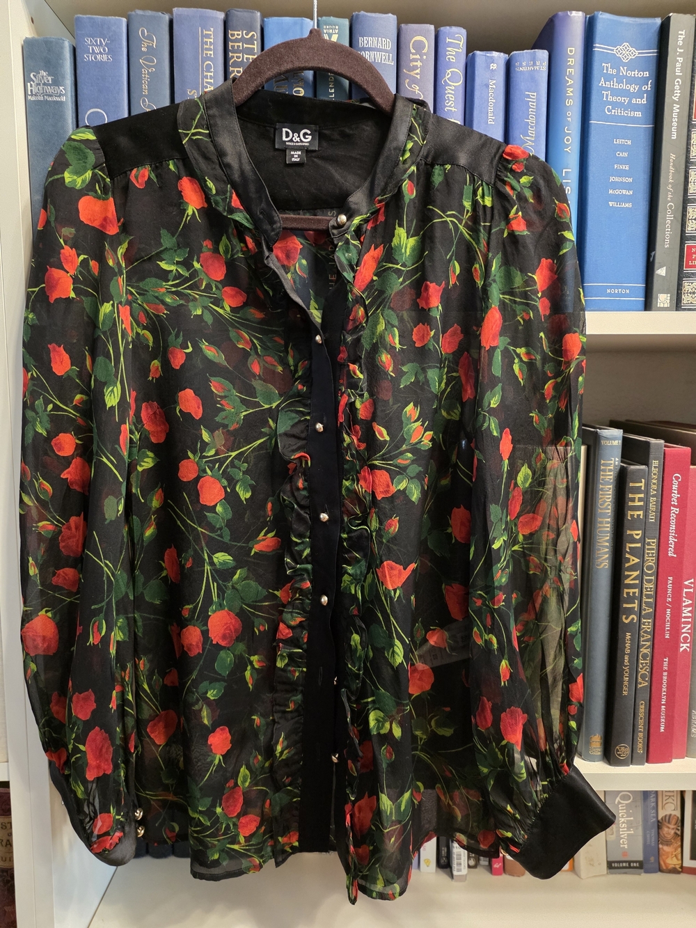 D&G Black Sheer Rose Print Button-Up Blouse Plus A Matching CAMISOLE SIZE S - Picture 4 of 10